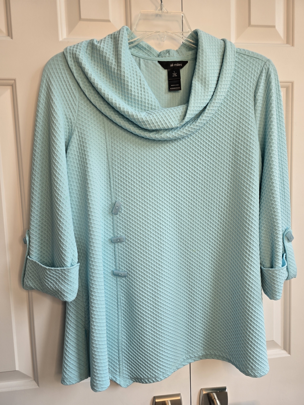 Light Aqua Textured Cowl Neck Tunic